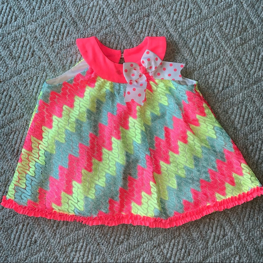 Neon pink yellow blue lace baby dress